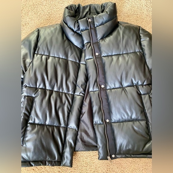 Dex Faux Leather Black Mini Puffer Jacket NWOT - Picture 8 of 11